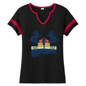 Retro Sunset Tropical Vacation Ladies Halftime Notch Neck Tee