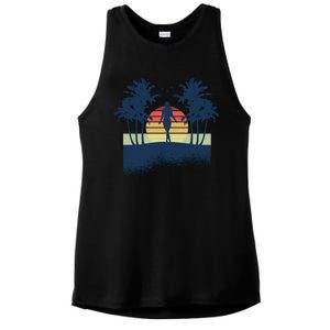 Retro Sunset Tropical Vacation Ladies PosiCharge Tri-Blend Wicking Tank