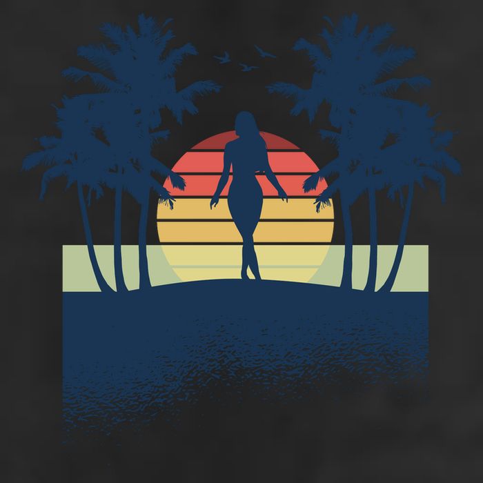 Retro Sunset Tropical Vacation 7 Panel Mesh Trucker Snapback Hat