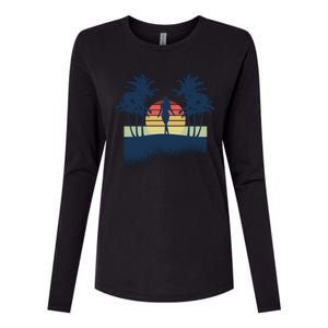 Retro Sunset Tropical Vacation Womens Cotton Relaxed Long Sleeve T-Shirt