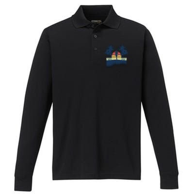 Retro Sunset Tropical Vacation Performance Long Sleeve Polo