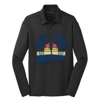 Retro Sunset Tropical Vacation Silk Touch Performance Long Sleeve Polo