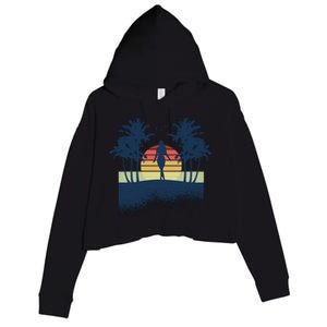 Retro Sunset Tropical Vacation Crop Fleece Hoodie