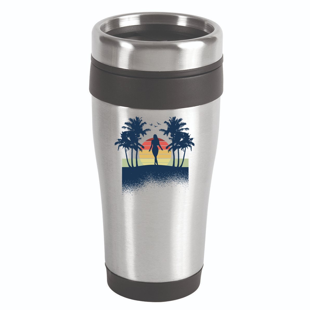 Retro Sunset Tropical Vacation 16oz Travel Tumbler