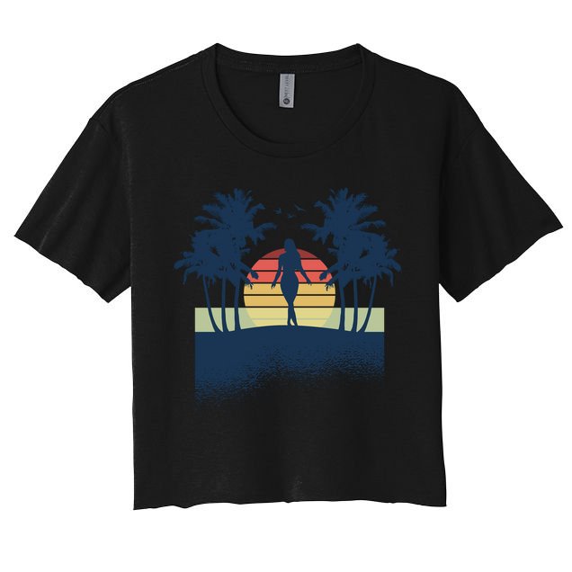 Retro Sunset Tropical Vacation Crop Top