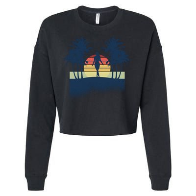 Retro Sunset Tropical Vacation Cropped Pullover Crew