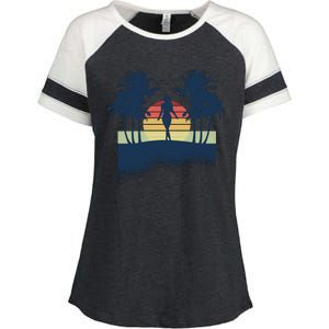 Retro Sunset Tropical Vacation Enza Ladies Jersey Colorblock Tee