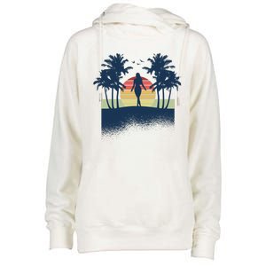 Retro Sunset Tropical Vacation Womens Funnel Neck Pullover Hood