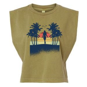 Retro Sunset Tropical Vacation Garment-Dyed Women's Muscle Tee