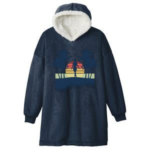 Retro Sunset Tropical Vacation Hooded Wearable Blanket