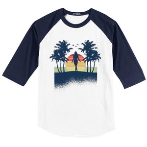 Retro Sunset Tropical Vacation Baseball Sleeve Shirt