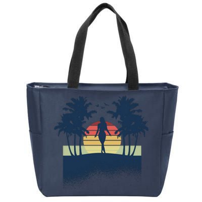 Retro Sunset Tropical Vacation Zip Tote Bag