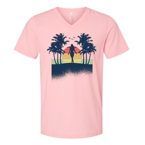 Retro Sunset Tropical Vacation V-Neck T-Shirt