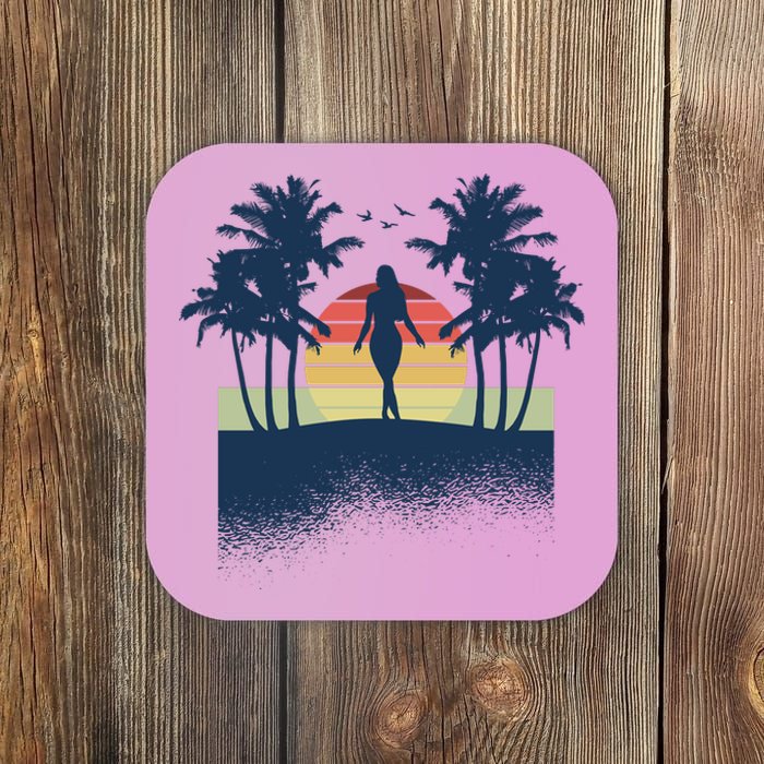 Retro Sunset Tropical Vacation Coaster