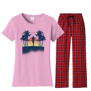 Retro Sunset Tropical Vacation Women's Flannel Pajama Set