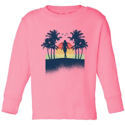 Retro Sunset Tropical Vacation Toddler Long Sleeve Shirt