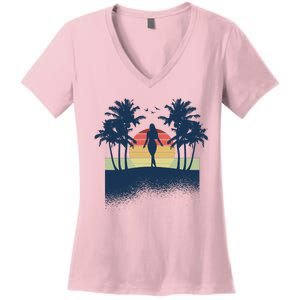 Retro Sunset Tropical Vacation Women's V-Neck T-Shirt