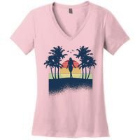 Retro Sunset Tropical Vacation Women's V-Neck T-Shirt