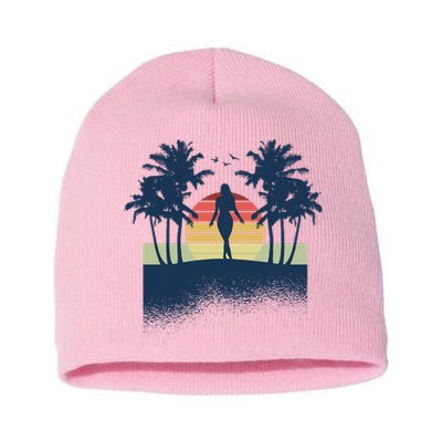 Retro Sunset Tropical Vacation Short Acrylic Beanie