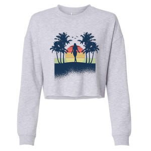 Retro Sunset Tropical Vacation Cropped Pullover Crew