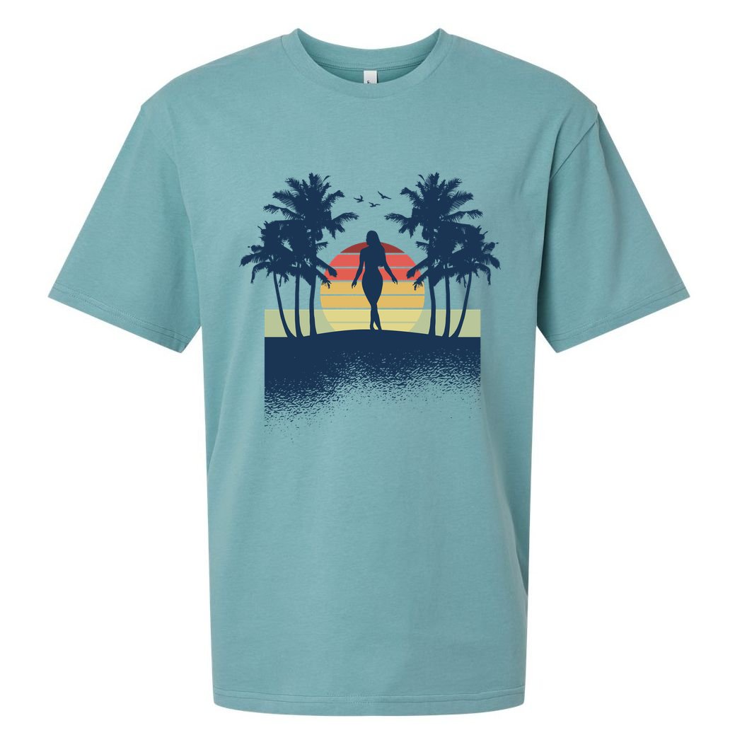 Retro Sunset Tropical Vacation Sueded Cloud Jersey T-Shirt