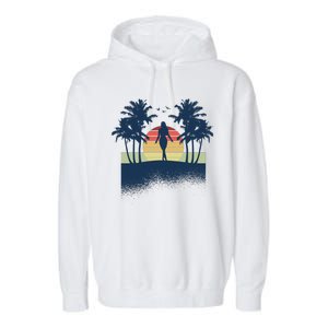 Retro Sunset Tropical Vacation Garment-Dyed Fleece Hoodie