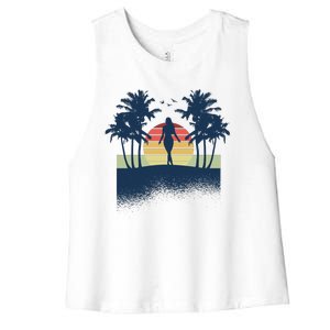 Retro Sunset Tropical Vacation Women's Racerback Cropped Tank