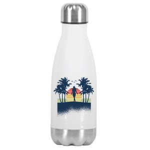 Retro Sunset Tropical Vacation Stainless Steel Insulated Water Bottle