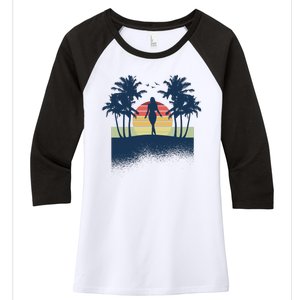 Retro Sunset Tropical Vacation Women's Tri-Blend 3/4-Sleeve Raglan Shirt