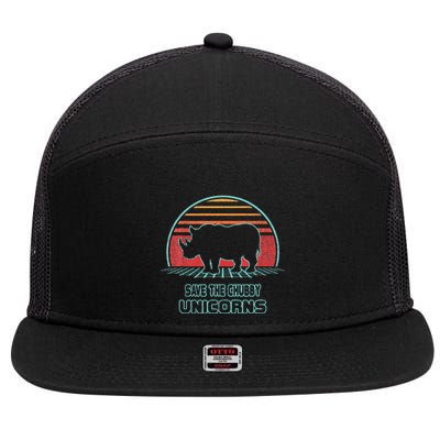 Rhino Save The Chubby Unicorns Retro 80s Style Funny 7 Panel Mesh Trucker Snapback Hat