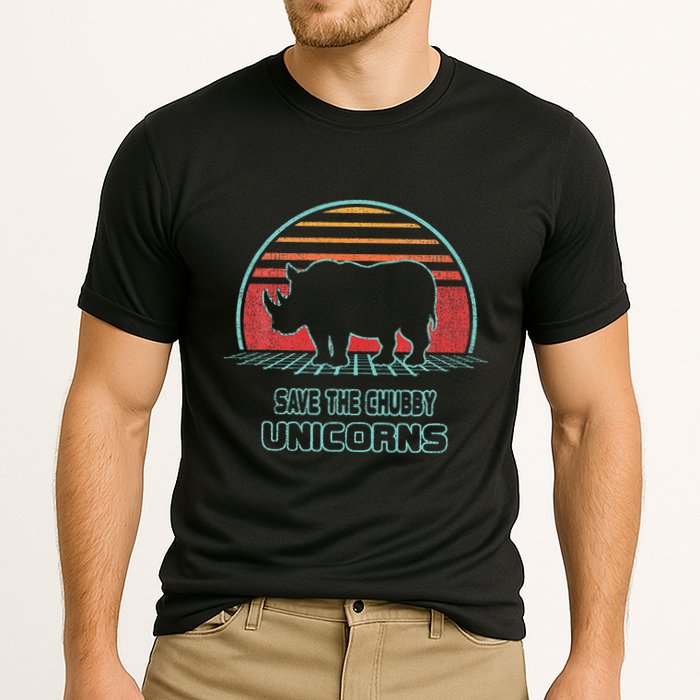 Rhino Save The Chubby Unicorns Retro 80s Style Funny Performance Shirt