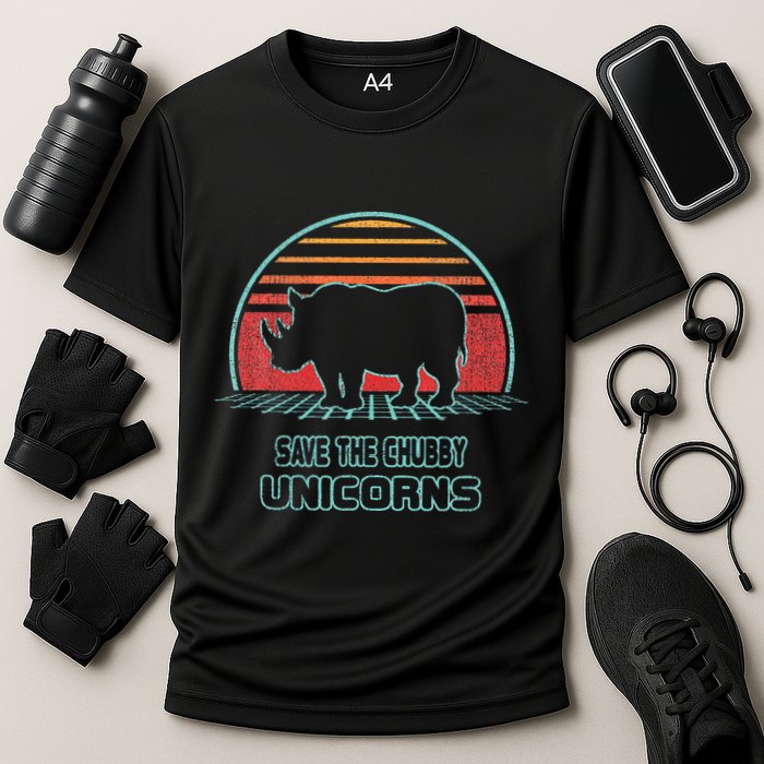 Rhino Save The Chubby Unicorns Retro 80s Style Funny Performance Shirt