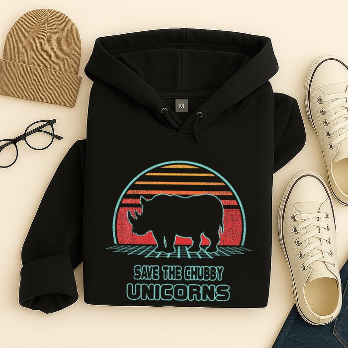 Rhino Save The Chubby Unicorns Retro 80s Style Funny Hoodie