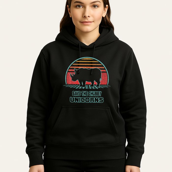 Rhino Save The Chubby Unicorns Retro 80s Style Funny Hoodie