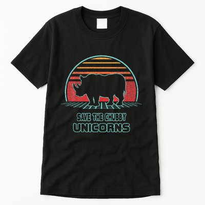 Rhino Save The Chubby Unicorns Retro 80s Style Funny Tall T-Shirt