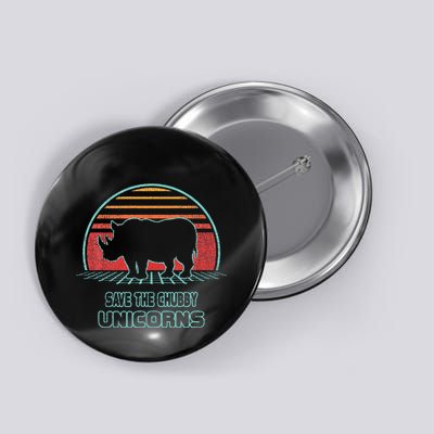 Rhino Save The Chubby Unicorns Retro 80s Style Funny Button