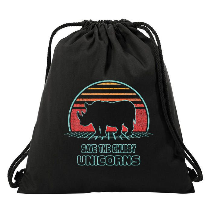 Rhino Save The Chubby Unicorns Retro 80s Style Funny Drawstring Bag