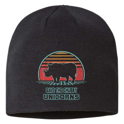 Rhino Save The Chubby Unicorns Retro 80s Style Funny Sustainable Beanie