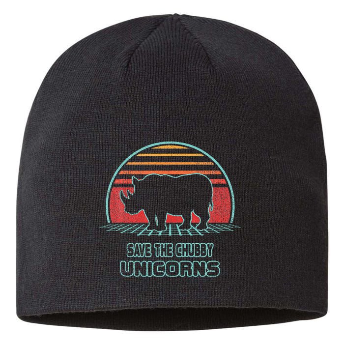 Rhino Save The Chubby Unicorns Retro 80s Style Funny Sustainable Beanie
