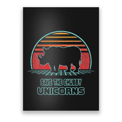 Rhino Save The Chubby Unicorns Retro 80s Style Funny Poster