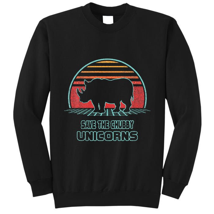 Rhino Save The Chubby Unicorns Retro 80s Style Funny Tall Sweatshirt