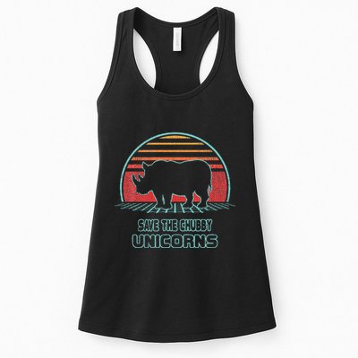 Rhino Save The Chubby Unicorns Retro 80s Style Funny Womens Tank Top