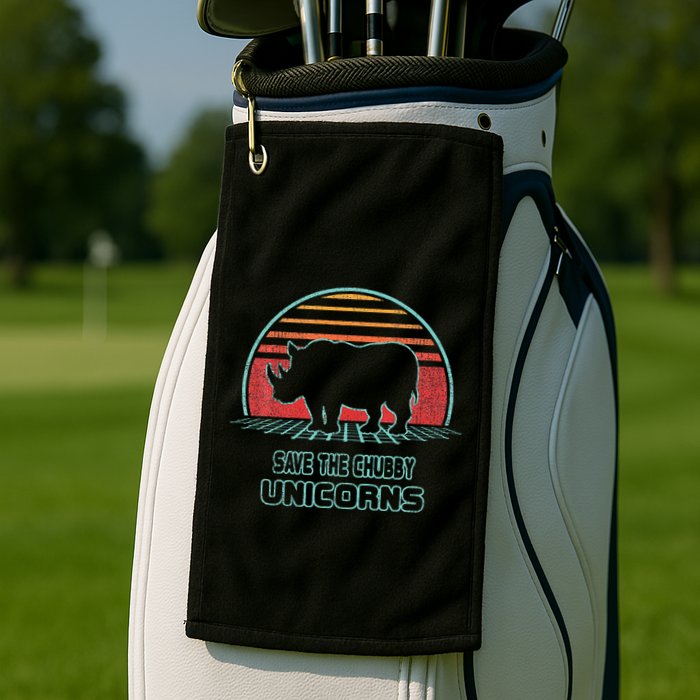 Rhino Save The Chubby Unicorns Retro 80s Style Funny Golf Towel