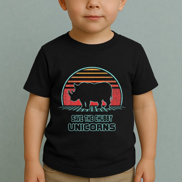 Rhino Save The Chubby Unicorns Retro 80s Style Funny Toddler T-Shirt