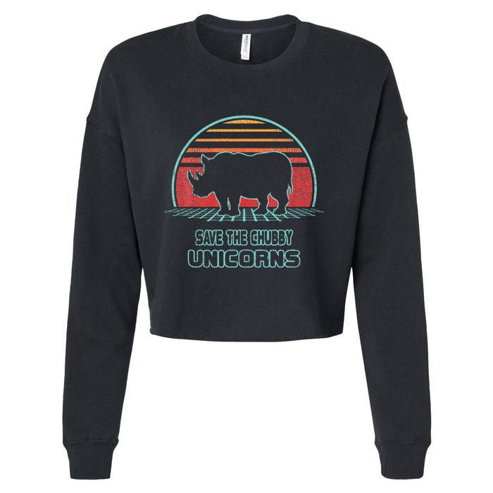 Rhino Save The Chubby Unicorns Retro 80s Style Funny Cropped Pullover Crew