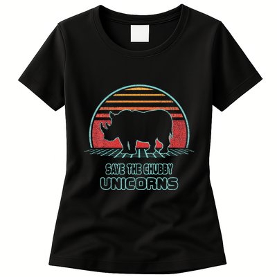 Rhino Save The Chubby Unicorns Retro 80s Style Funny Womens T-Shirt