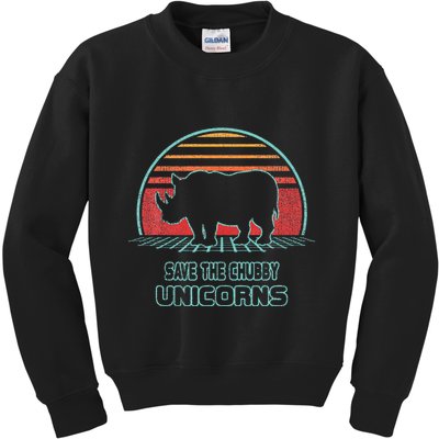 Rhino Save The Chubby Unicorns Retro 80s Style Funny Kids Sweatshirt