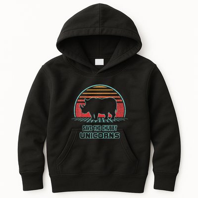 Rhino Save The Chubby Unicorns Retro 80s Style Funny Kids Hoodie