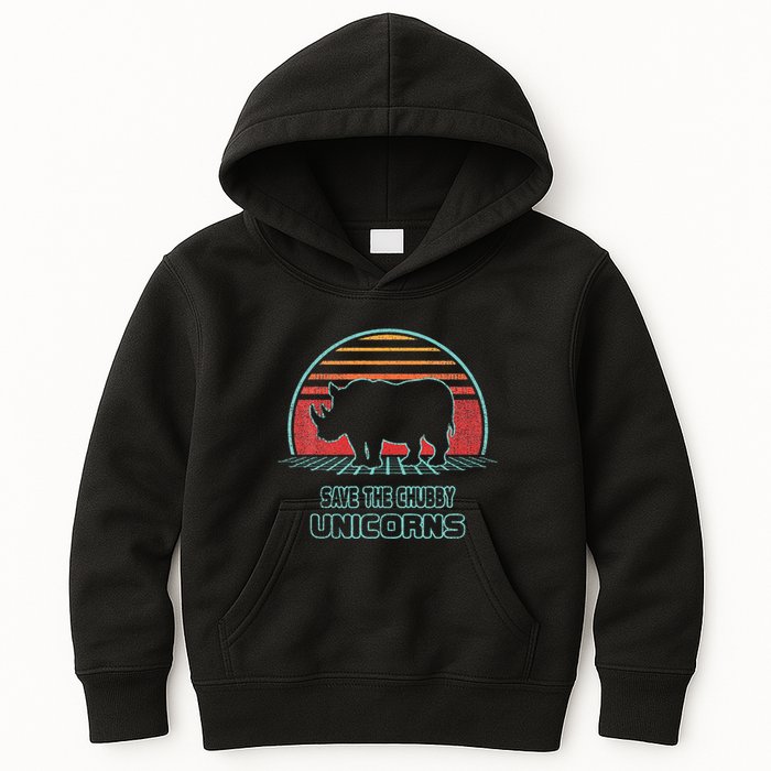 Rhino Save The Chubby Unicorns Retro 80s Style Funny Kids Hoodie