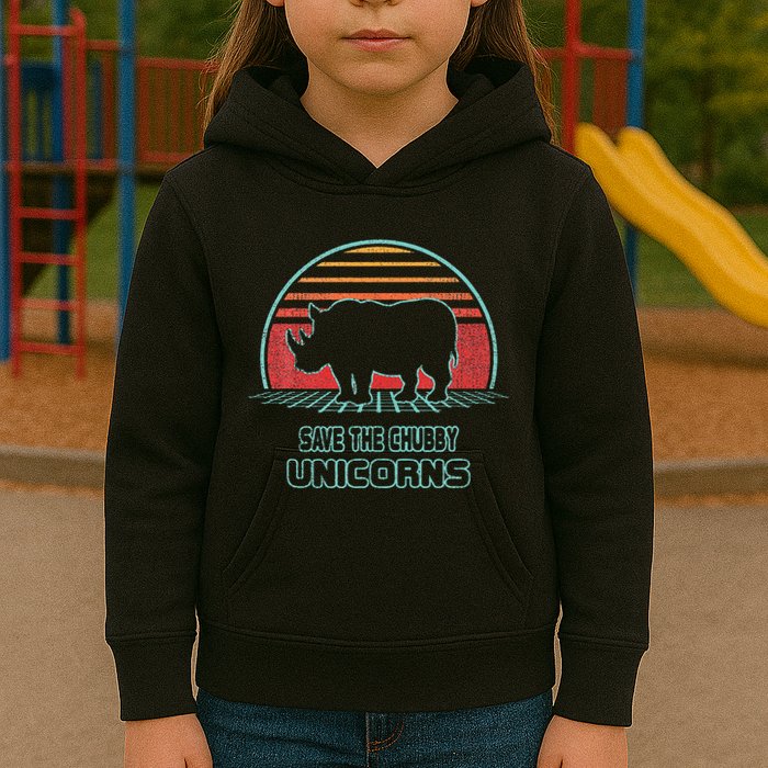 Rhino Save The Chubby Unicorns Retro 80s Style Funny Kids Hoodie